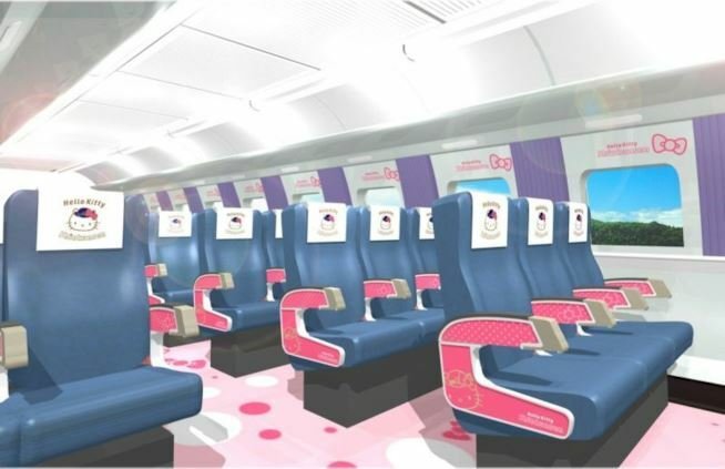 Dettagli dei sedili dello Shinkansen a tema Hello Kitty