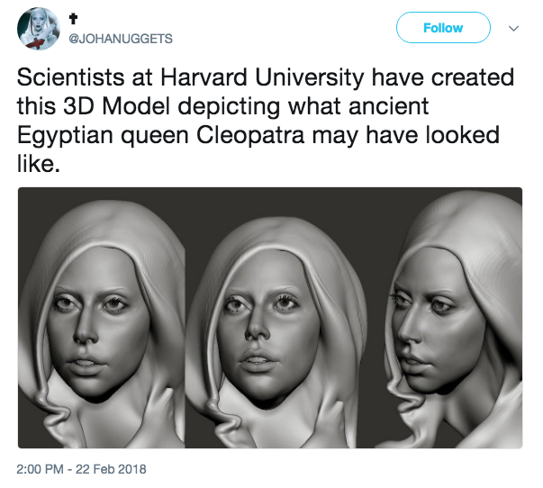 Cleopatra come Lady Gaga nel modello 3D