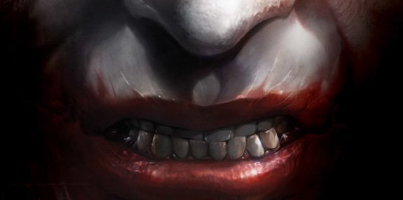 Primo piano disegnato del sorriso malato del Joker