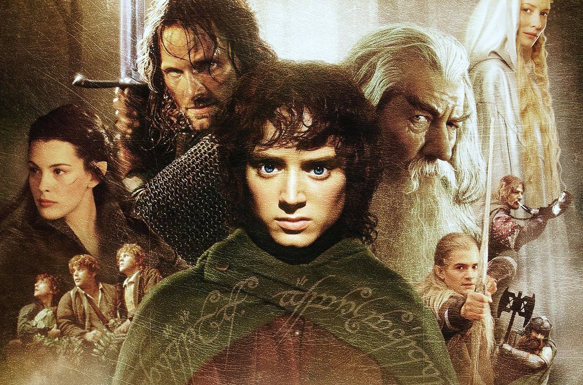 Un poster promozionale con i protagonisti dei film Il Signore degli Anelli
