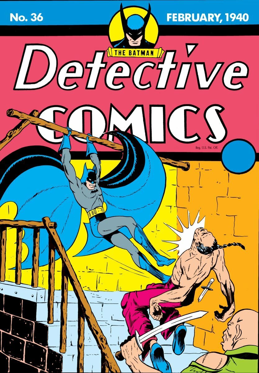 La cover del fumetto Detective Comics del 1940, dove Batman indossa il costume blu e grigio