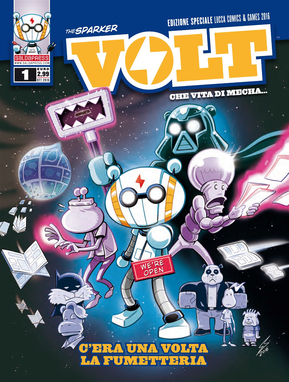 La copertina del primo numero di Volt - Che Vita di Mecha, edito da SaldaPress
