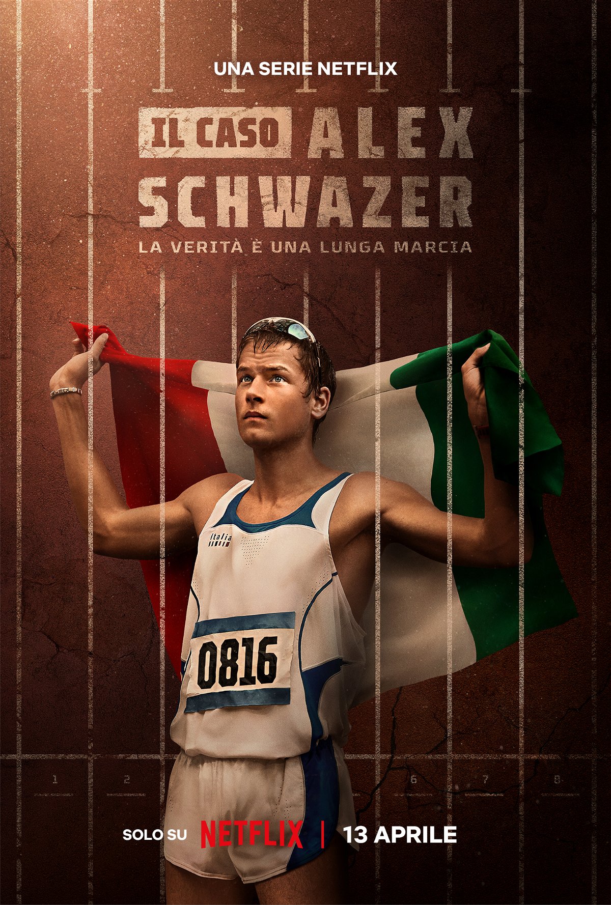 Il caso Alex Schwazer poster docu-serie -  Alex Schwazer esulta con le braccia alzate