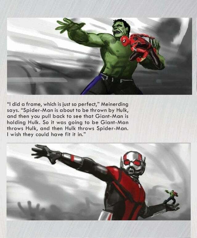 La concept art di Avengers: Endgame con Hulk, Spidey e Giant-Man