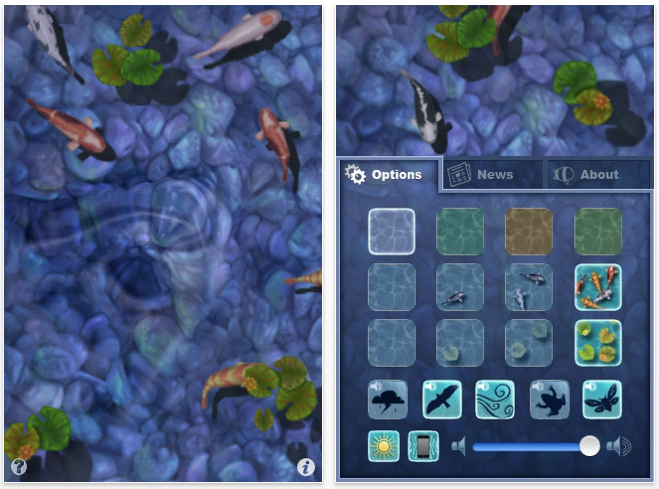 Una schermata dell'app iOS Koi Pond