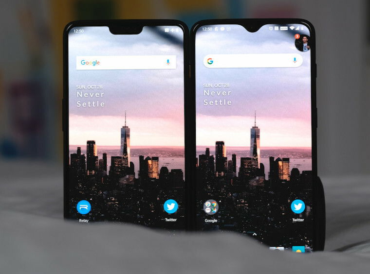 Foto che mostra le differenze tra le tacche sul display di OnePlus 6 e 6T