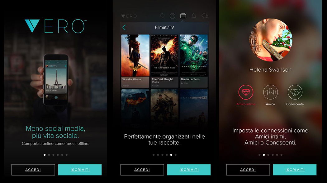 Homepage di Vero dove inserire i dati d'accesso o iscriversi