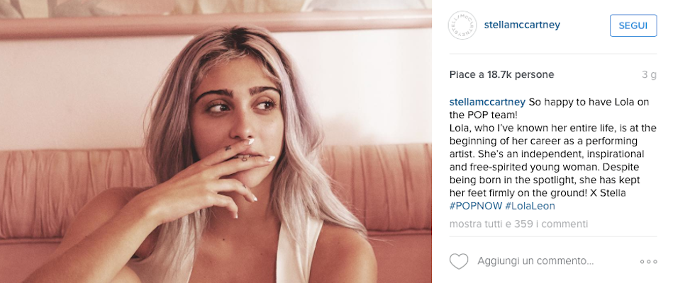Lourdes in uno scatto postato da Stella McCartney su Instagram