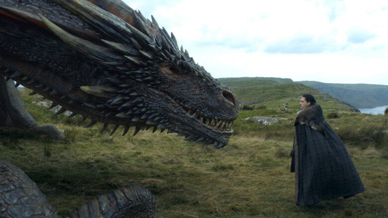 Rhaegal e Jon Snow in Game of Thrones 8x01