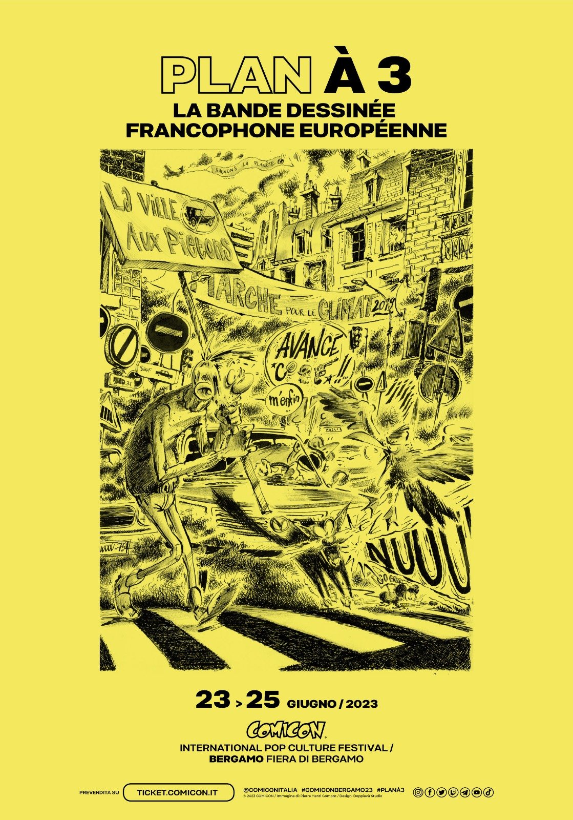 Il manifesto della mostra PLAN À 3 - La bande dessinée francophone européenne