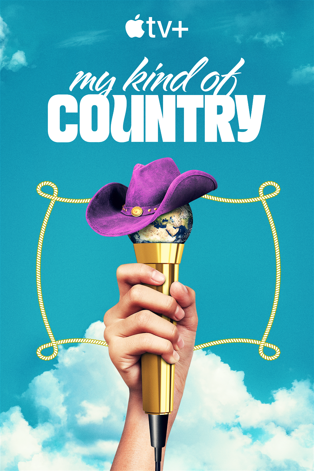 My Kind of Country - Poster | Una mano che tiene un microfono con sopra un cappello da cowboy