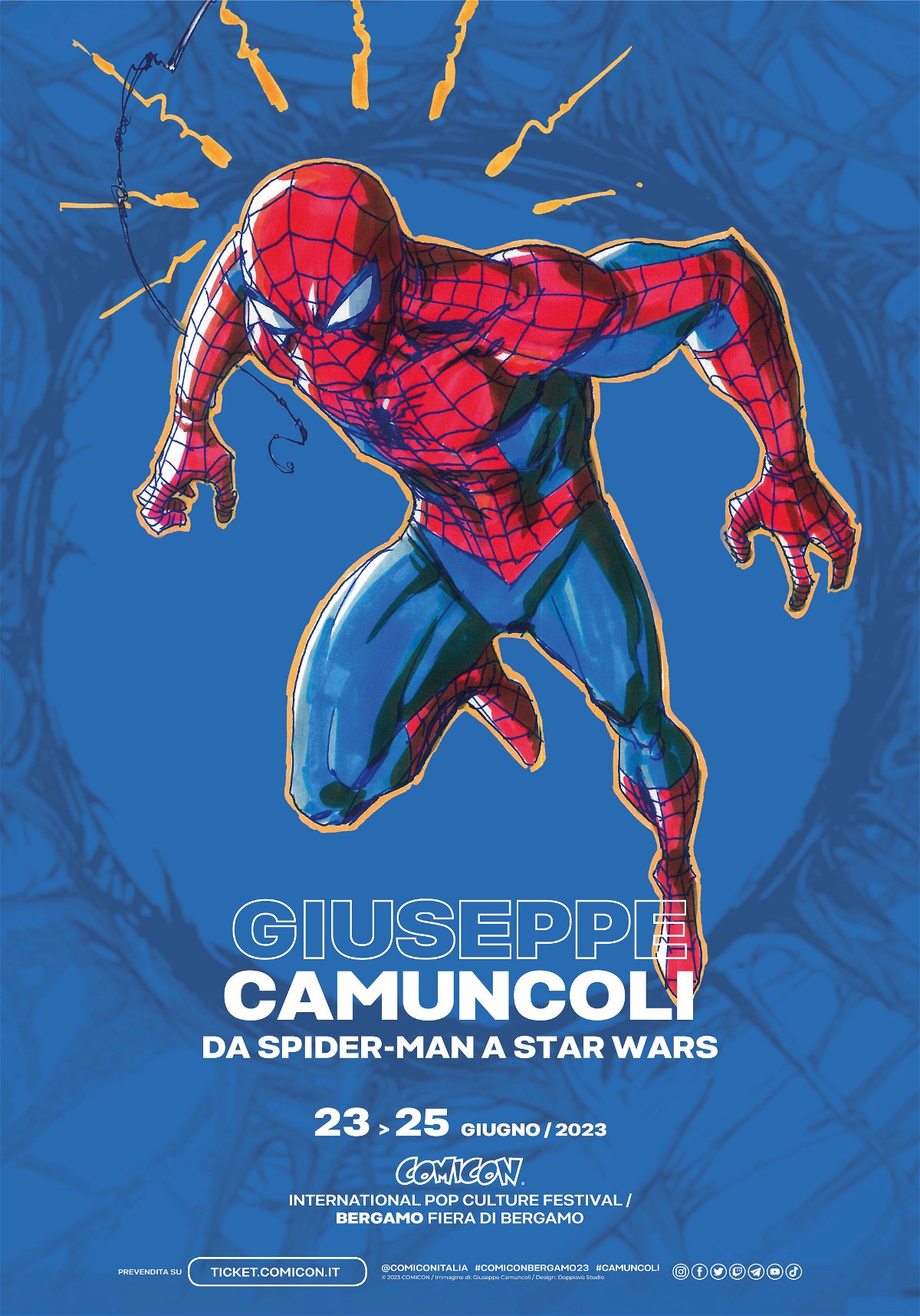 Il manifesto della mostra Giuseppe Camuncoli - Da Spider-Man a Star Wars