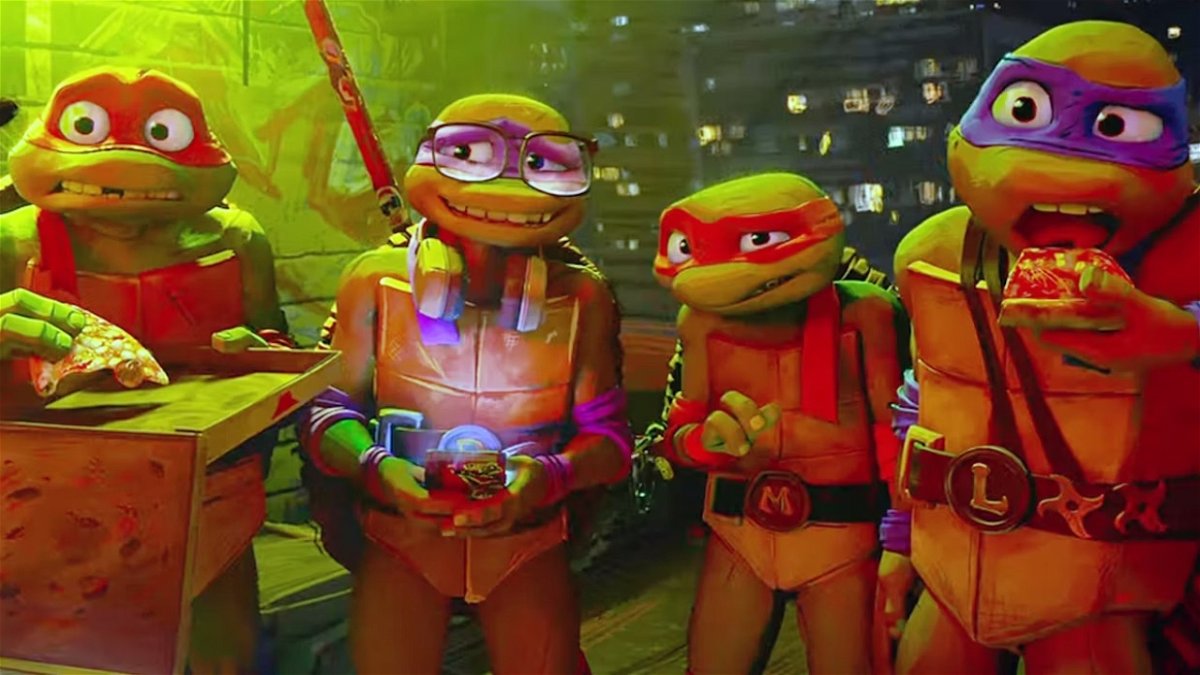 Michelangelo, Donatello, Raffaello e Leonardo in una scena del film Tartarughe Ninja - Caos Mutante.