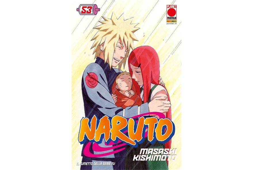 Minato e Kushina nel loro ultimo giorno di vita abbracciano il primo giorno del primogenito Naruto