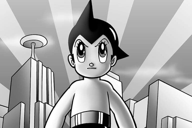 Astro Boy - Il protagonista Astro Boy su uno sfondo urbano