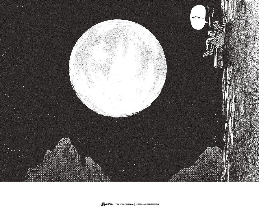 Gaku 1 - Sanpo seduto sul pendio di una montagna guarda la Luna