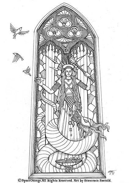 Immagine interna del librogame Il Cavaliere della Porta, vetrata
