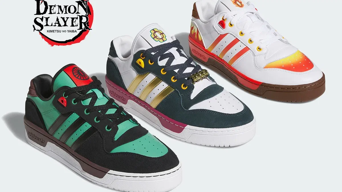 Immagine di Adidas lancia la collezione Demon Slayer Rivalry Low con edizioni dedicate a Rengoku e Tengen
