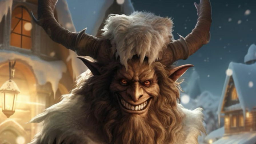 Immagine del Krampus che sorride con un ghigno