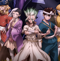 Copertina di L'ultima stagione di Dr. Stone come L'Attacco dei Giganti