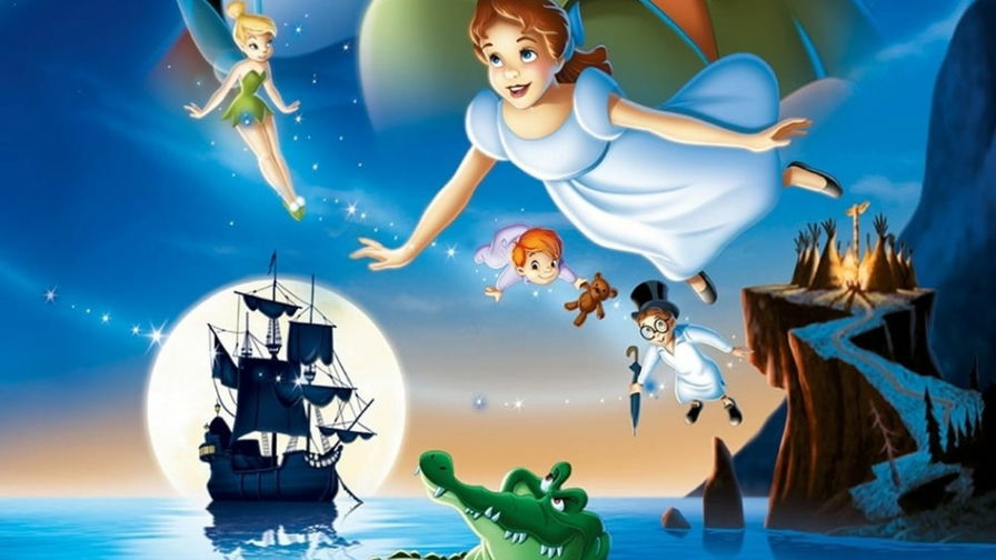 Le avventure di Peter Pan - Poster del film con Wendy e i fratelli che volano con Trilli