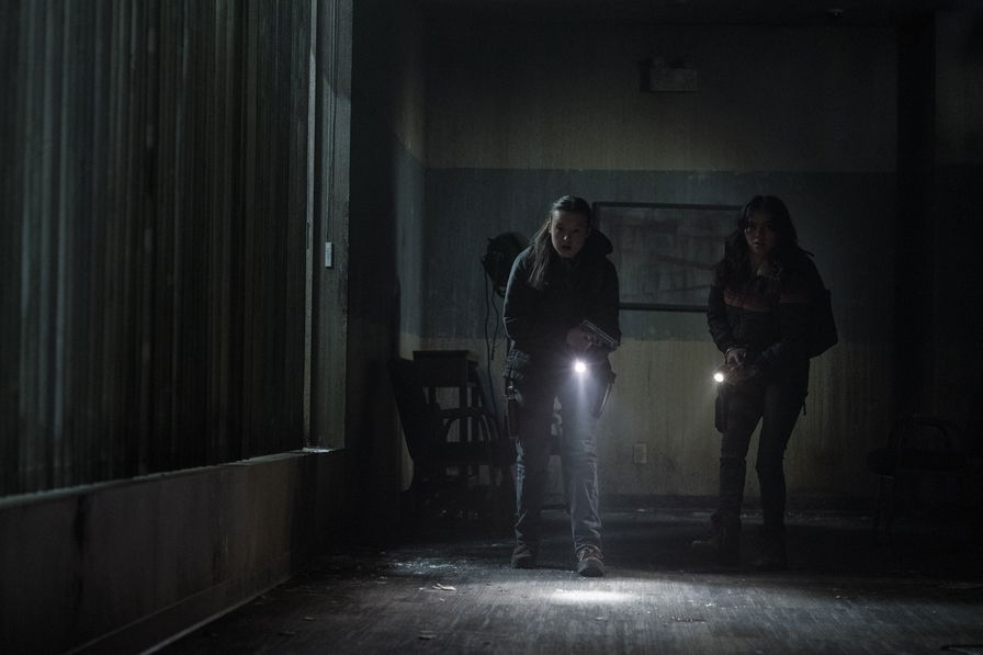 The Last of Us - Ellie e Dina con le torce in mano esplorano un edificio