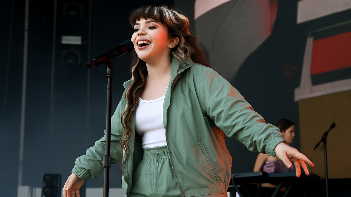 Immagine di Lola Young crolla sul palco al festival musicale