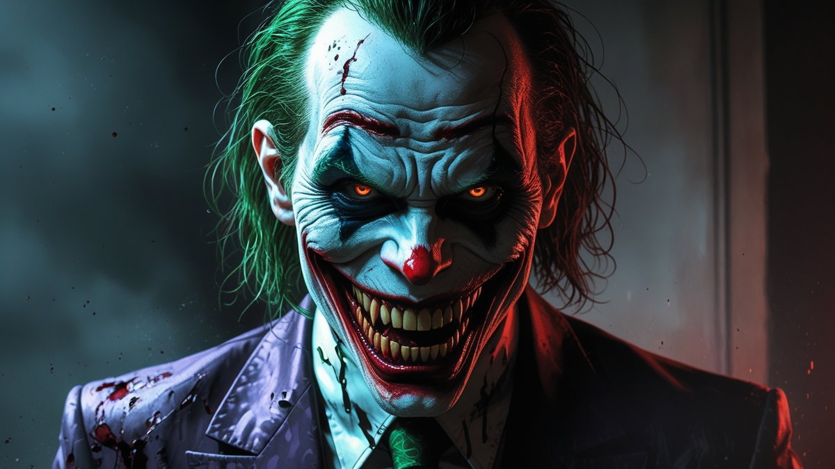 Immagine di Joker ridisegnato in versione mostruosa e dark