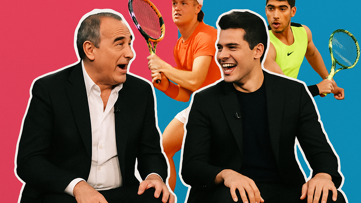 Immagine di Gerry Scotti e De Martino come Sinner e Alcaraz