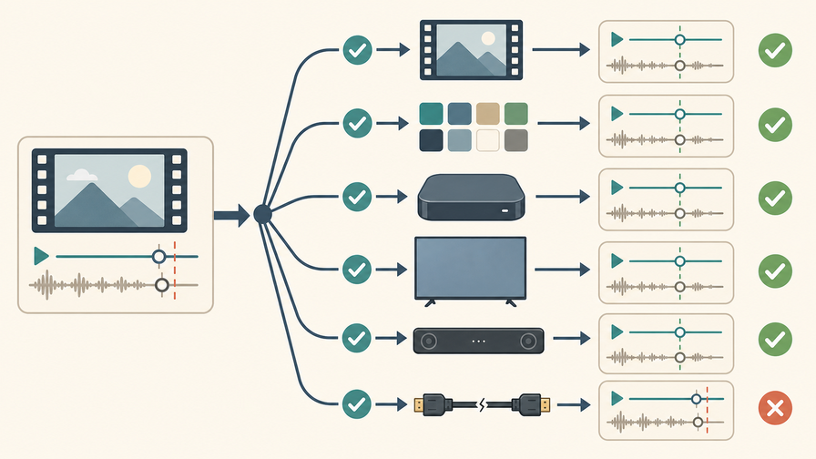 Il percorso di prova deve isolare in sequenza contenuto, app, streamer, televisore, impianto audio e collegamento HDMI.