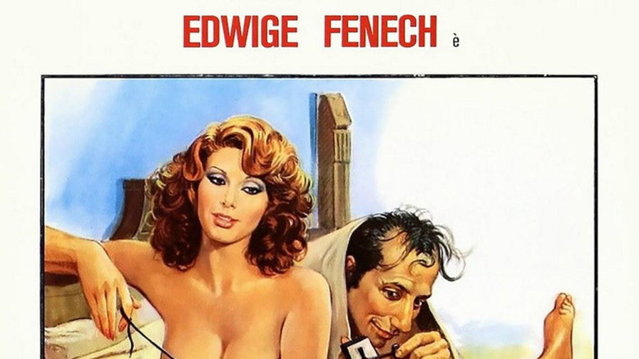 Il manifesto illustrato con Edwige Fenech sul letto e Pippo Franco alle sue spalle