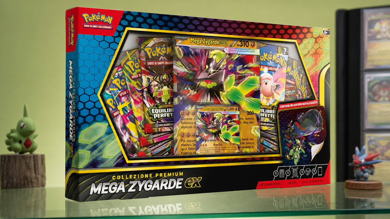 Immagine di Pokémon Mega Zygarde-ex a 27,50€: 8 buste e una lenticolare da esporre
