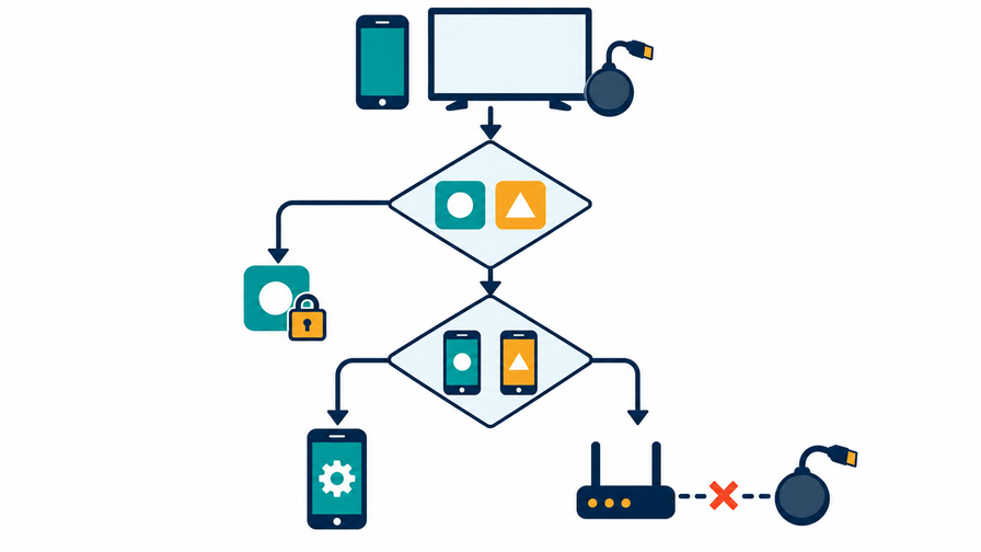 Se un’altra app trova Chromecast, controlla l’app iniziale; se lo trova solo un secondo telefono, controlla il primo. Se nessuno lo rileva, passa al ricevitore e alla rete.