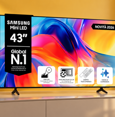 Copertina di Samsung Mini LED 43 pollici a 379€, minimo storico per film e serie