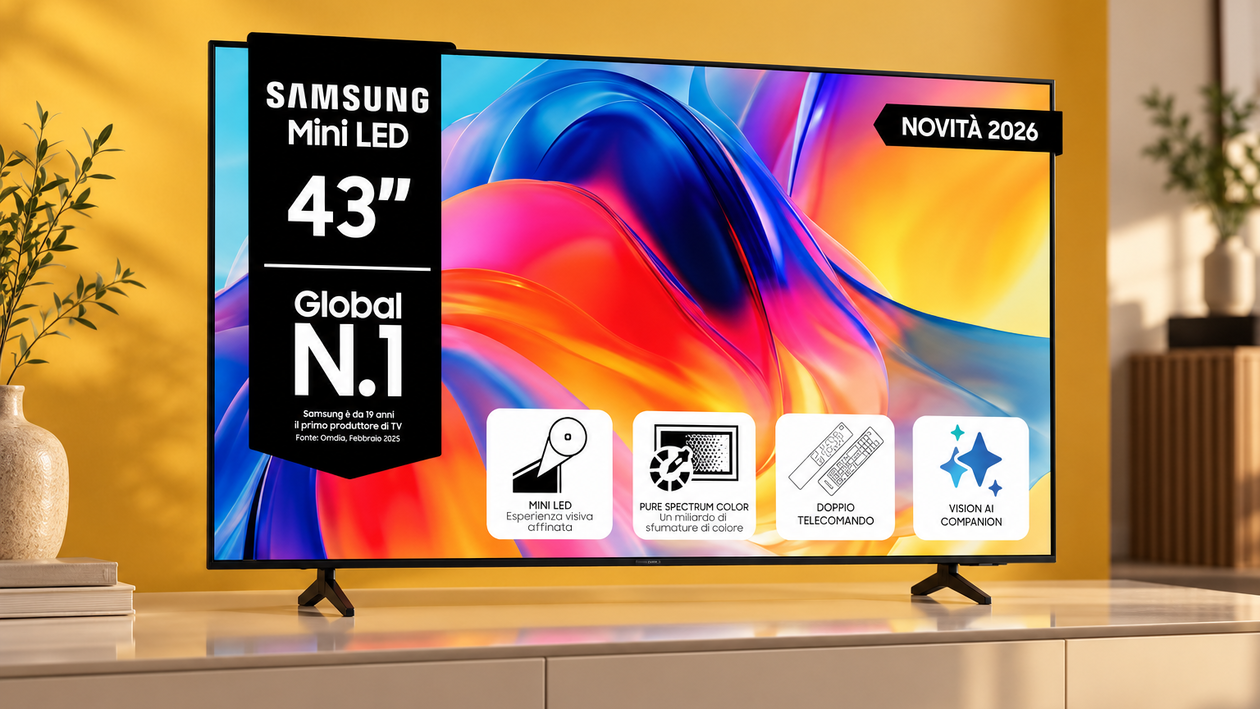 Immagine di Samsung Mini LED 43 pollici a 379€, minimo storico per film e serie