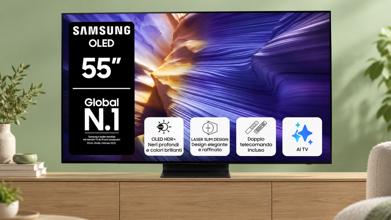 Immagine di Samsung OLED S94F 55 pollici a 849€, il TV che valorizza film e serie