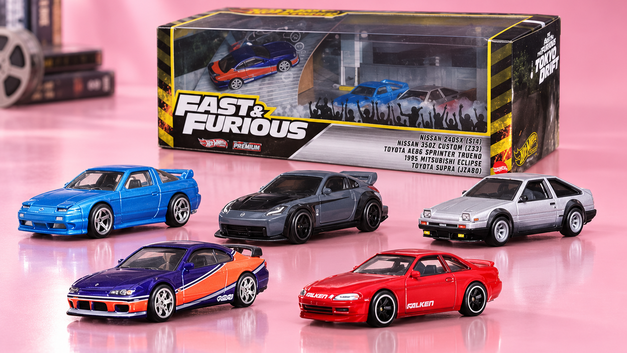 Immagine di Hot Wheels Premium Tokyo Drift sotto i 31€, cinque auto per la vetrina