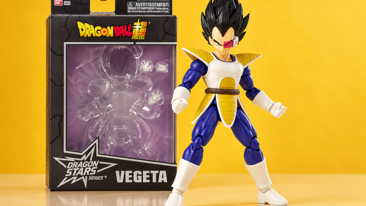 Immagine di Vegeta Dragon Stars di Bandai, 19,99€ per esporlo in posa da combattimento