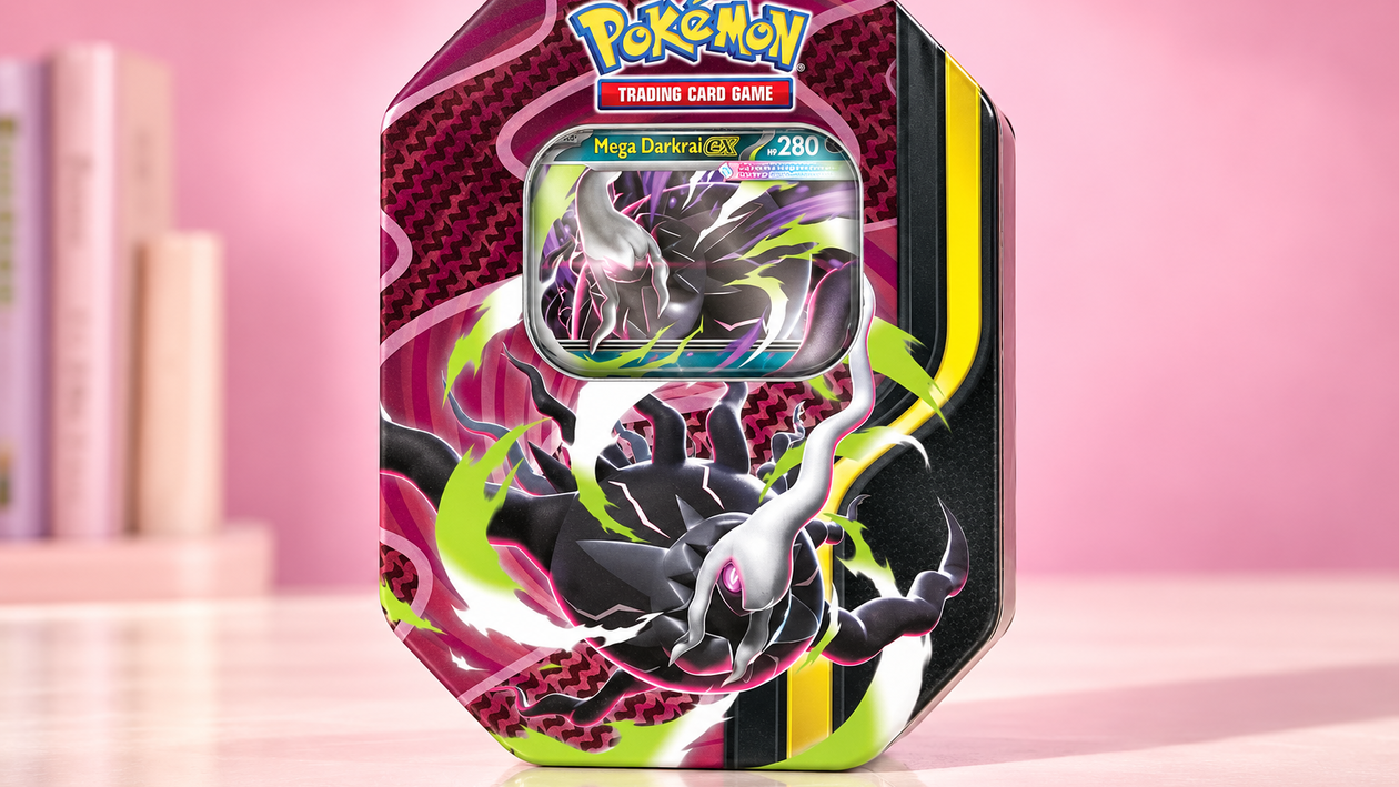 Immagine di Pokémon Mega Darkrai-ex, la carta olografica è nel box da 23,35€
