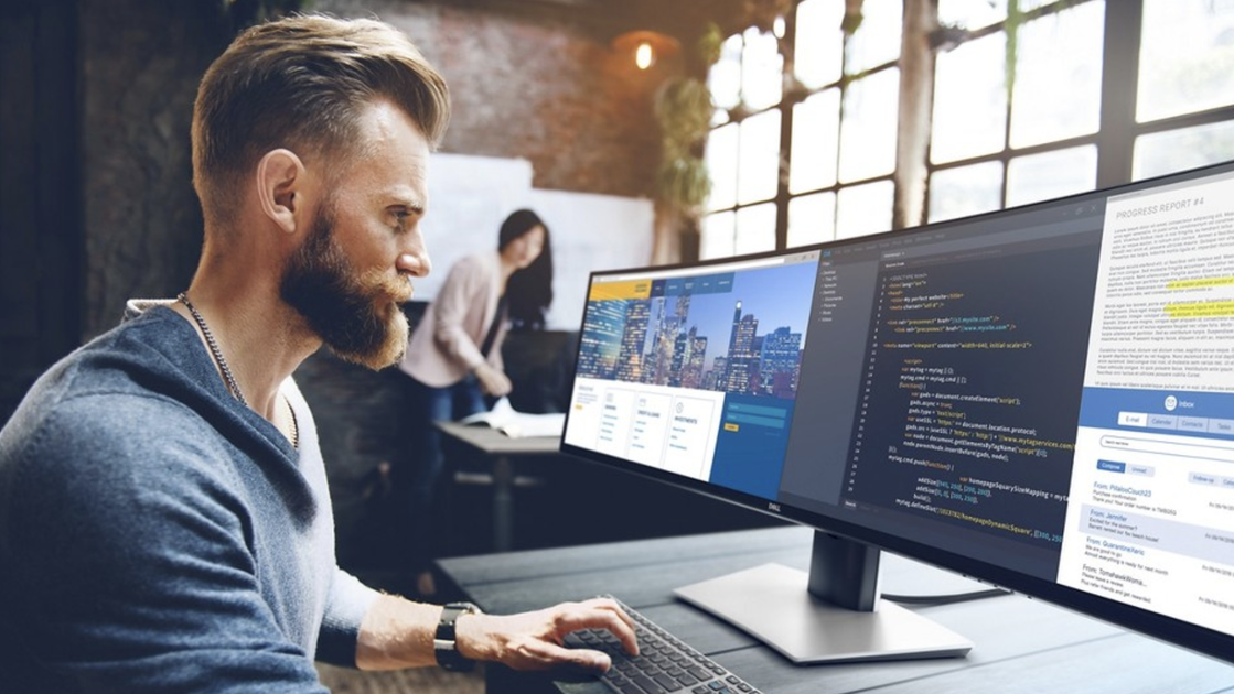 Copertina di Dell presenta un gigantesco monitor curvo da 49 pollici QHD